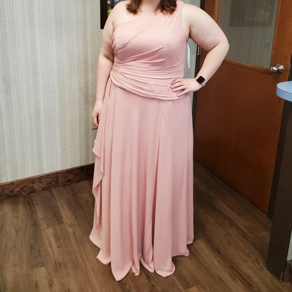 David's Bridal One-Shoulder Georgette Cascade Dress